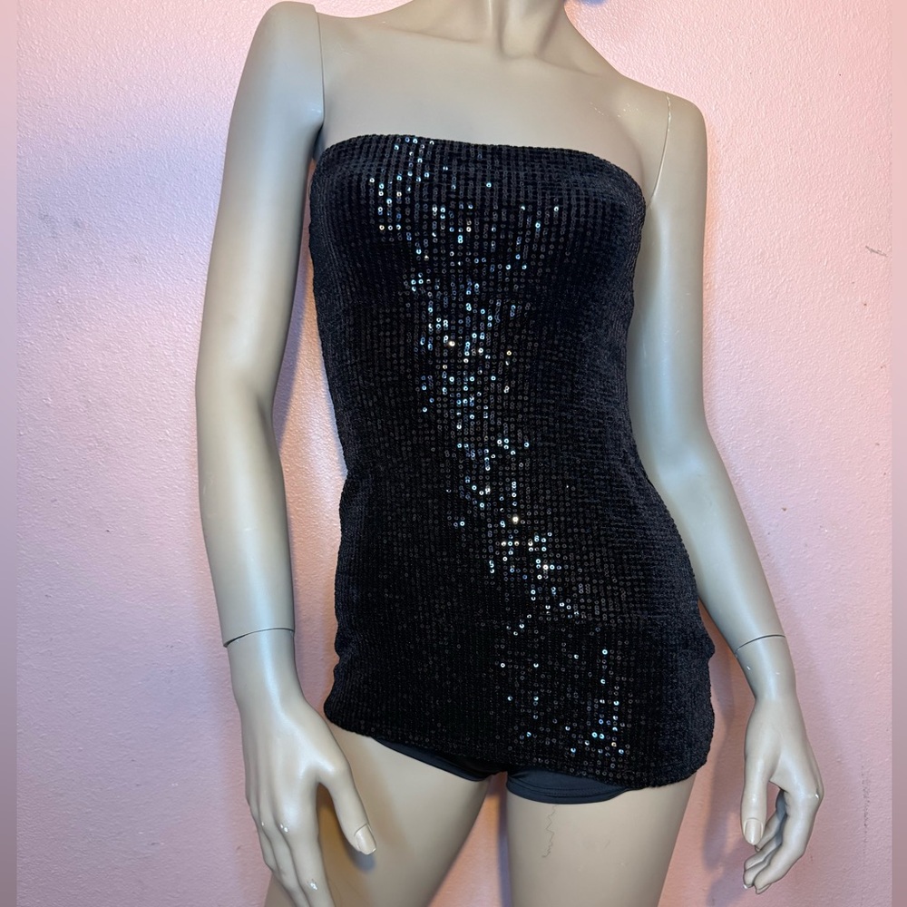 Windsor Black Sequin Strapless Romper Sparkly Party Outfit NWT